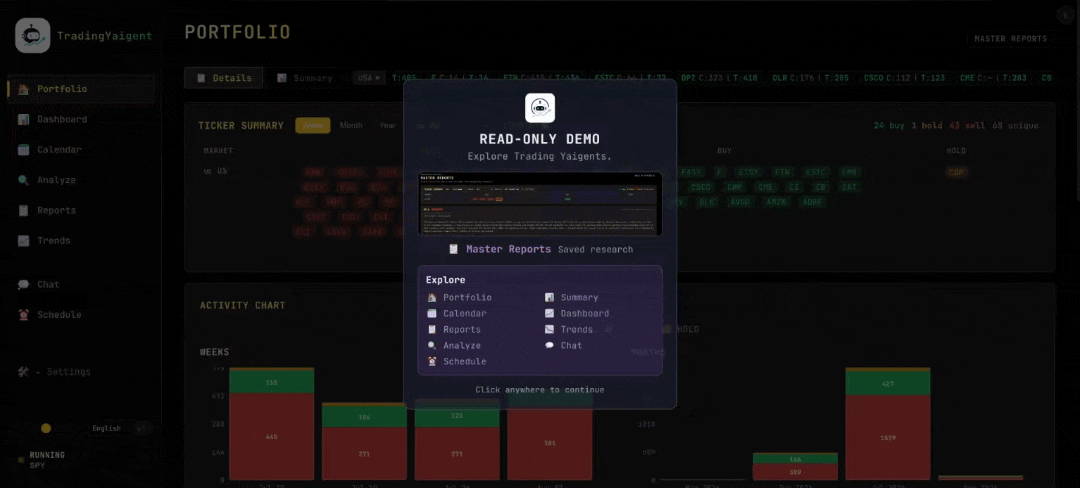 Trading Yaigent demo interface